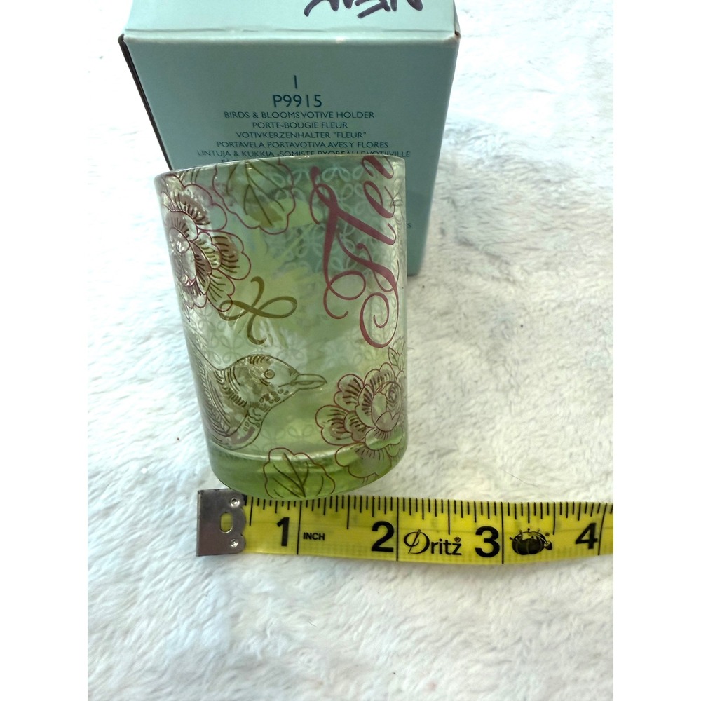 PartyLite Birds‎ & Blooms Votive Holder Green Glass Floral Bird P9915 3.5 Inch - Picture 3 of 5